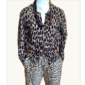 JONES NEW YORK Leopard Print Cotton Knit Cardigan Size M